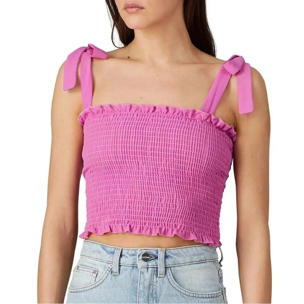 Show Me Your Mumu smocked crop top bows Pink Antoinette Smocked Barbie neon